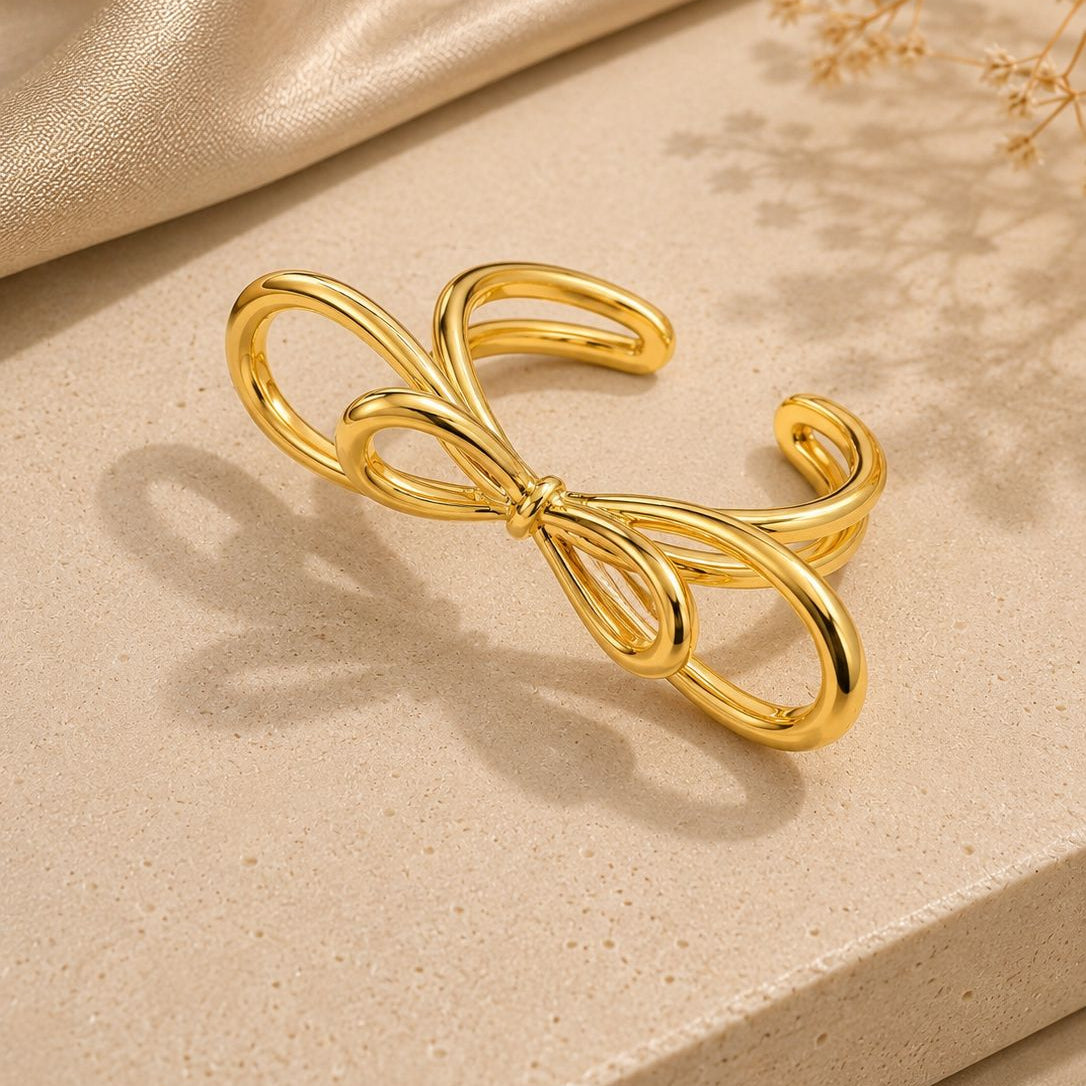 Gold Plated Adjustable Bow Knot Statement Ring