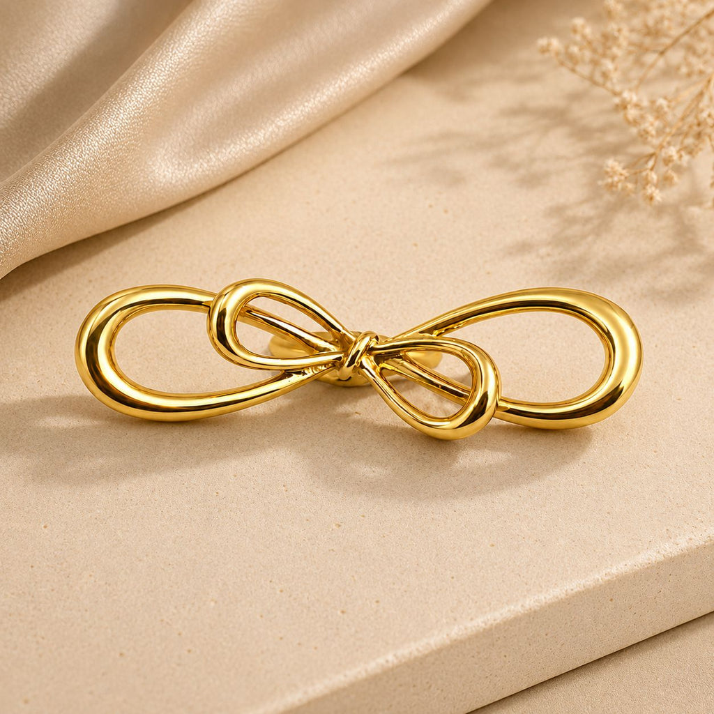 Gold Plated Adjustable Bow Knot Statement Ring