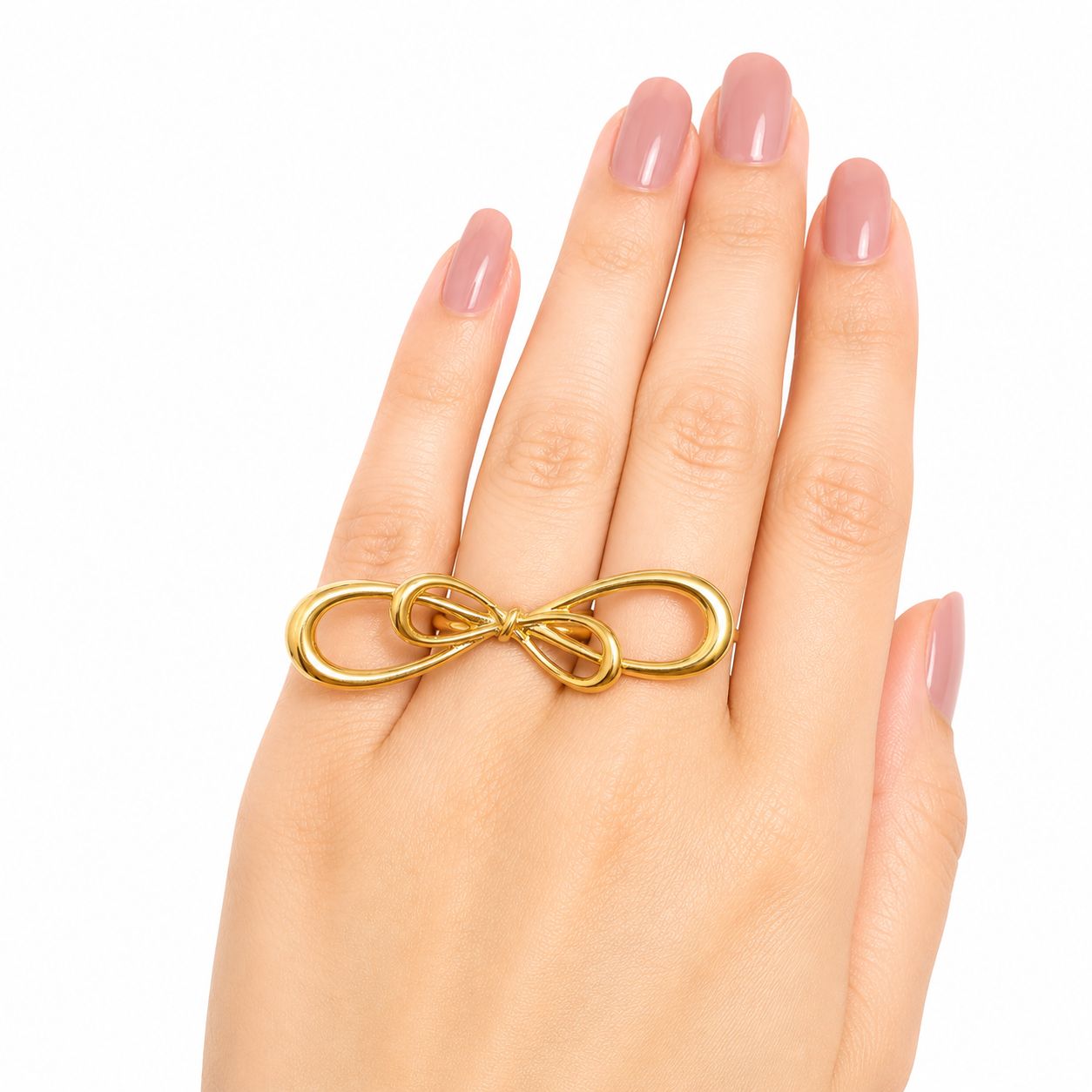 Gold Plated Adjustable Bow Knot Statement Ring
