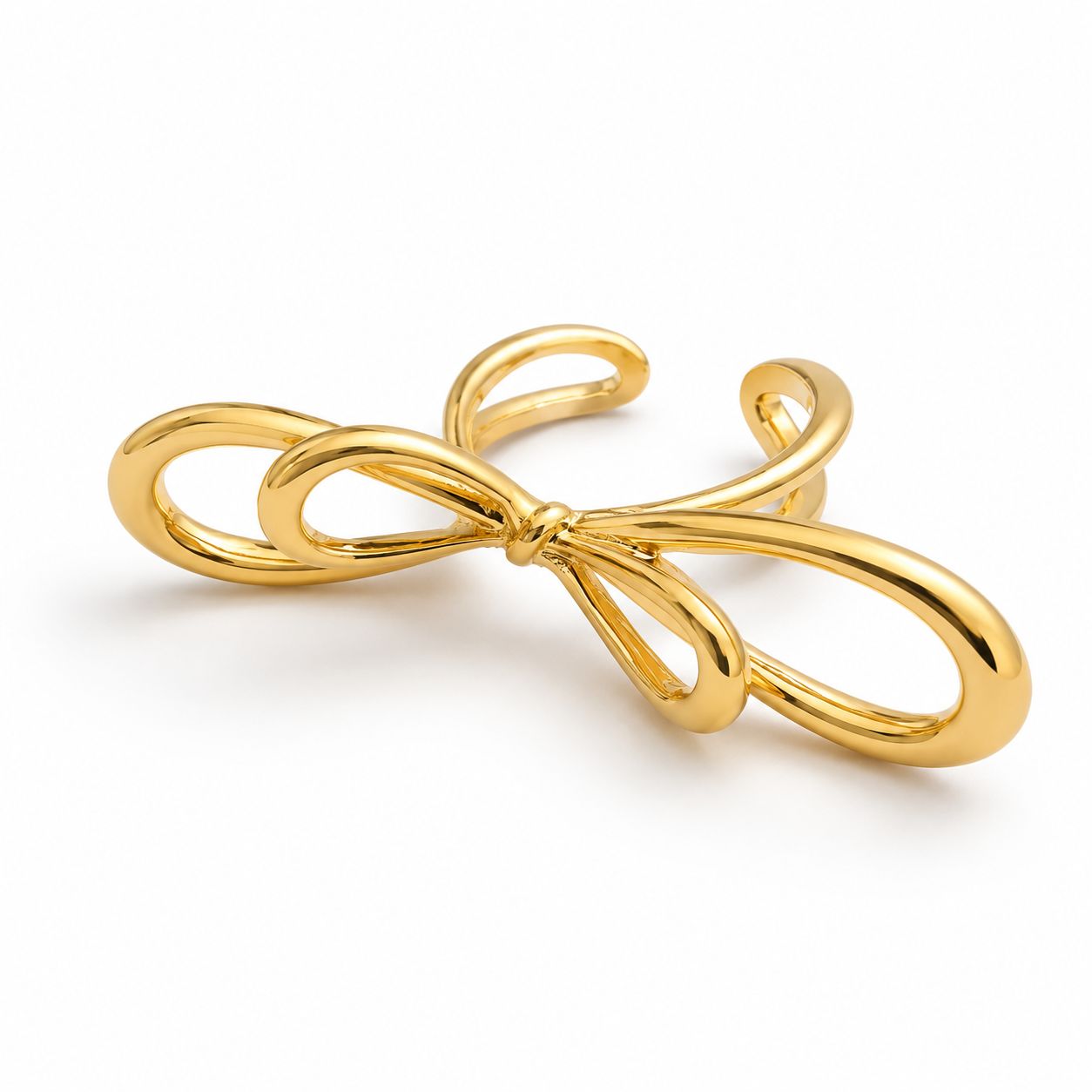 Gold Plated Adjustable Bow Knot Statement Ring