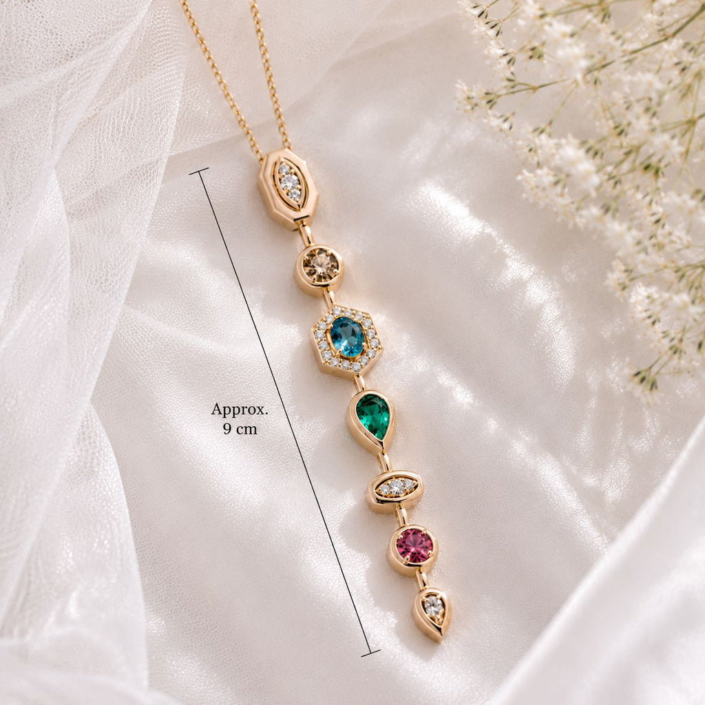 Multi-Shape Geometric Gemstone Vertical Lariat Pendant Necklace | Gold Plated| Anti Tarnish
