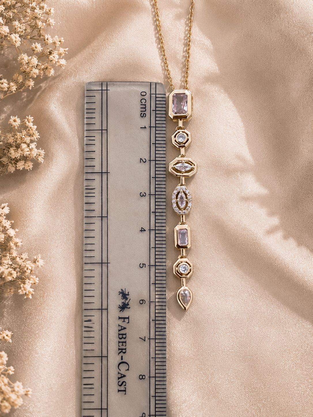 Clear White Multi-Shape Linear Drop Necklace | Gold Plated| Anti Tarnish