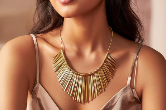 Bold Gold Fringe Statement Necklace