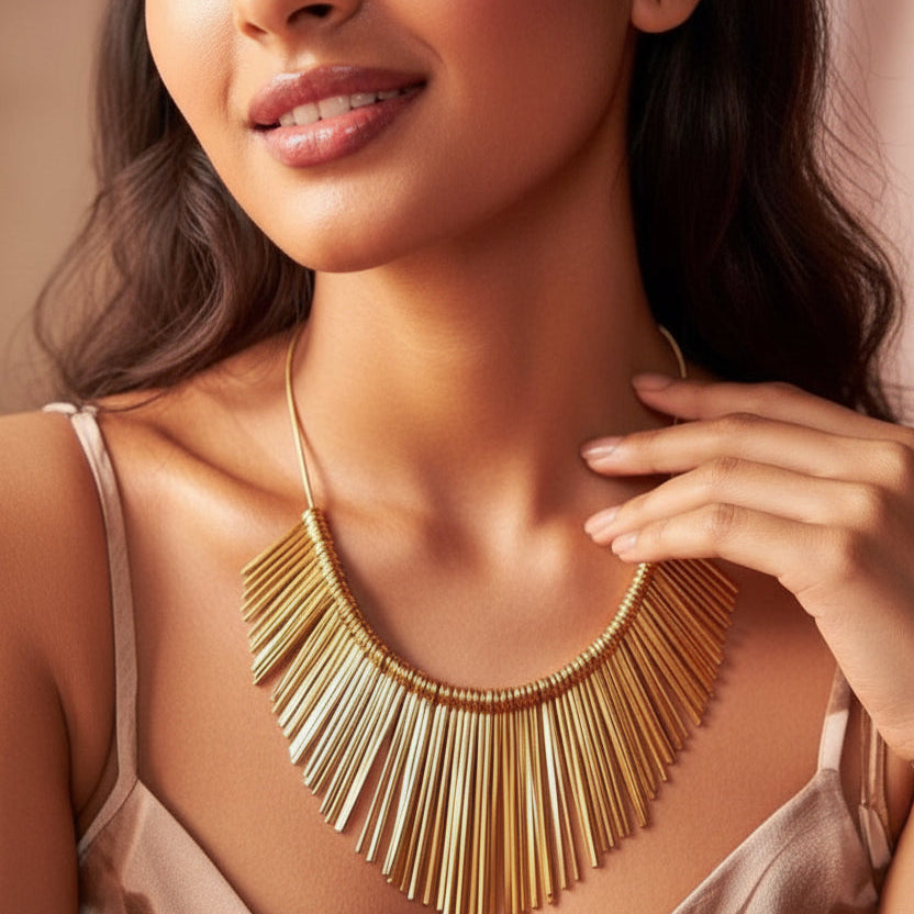 Bold Gold Fringe Statement Necklace