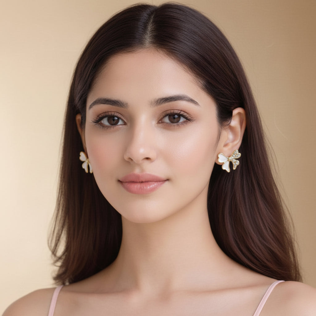 Delicate Enamelled Mini Bow Studs - White