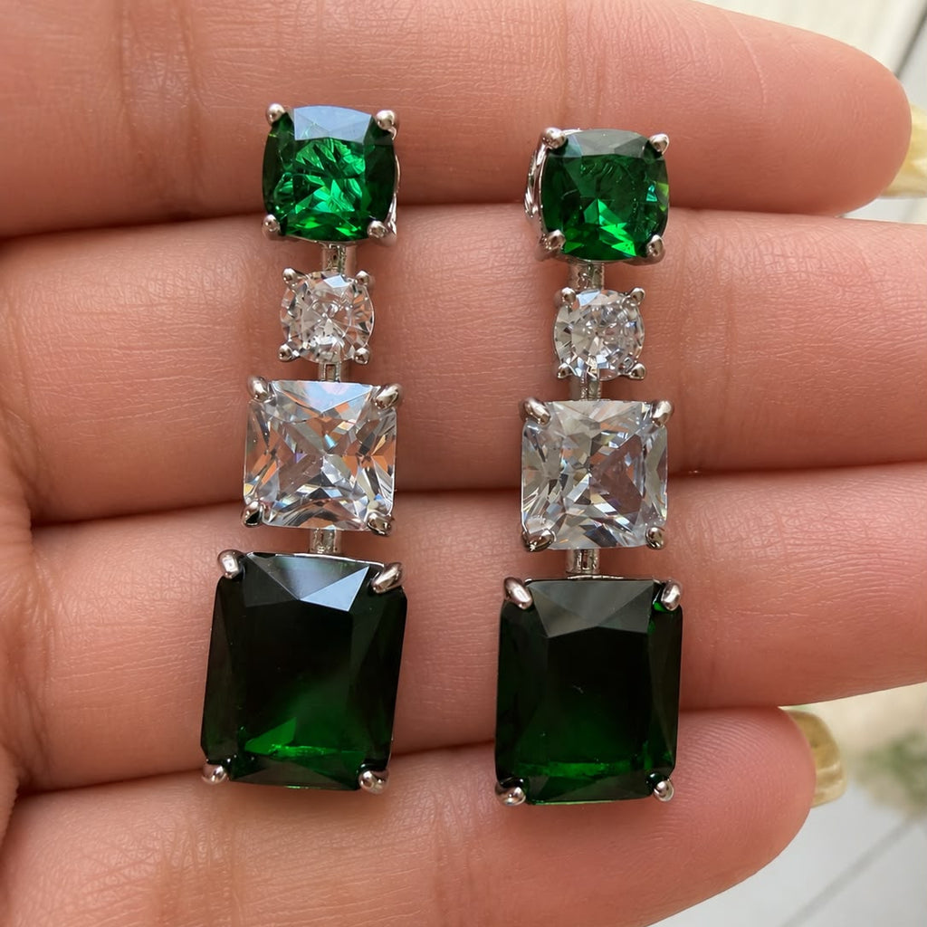 Envy Green Silver Plated Geometric AD Earrings