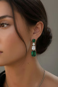 Envy Green Silver Plated Geometric AD Earrings