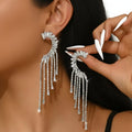 Silver-toned Rhinestone Tassel Drop Earrings.