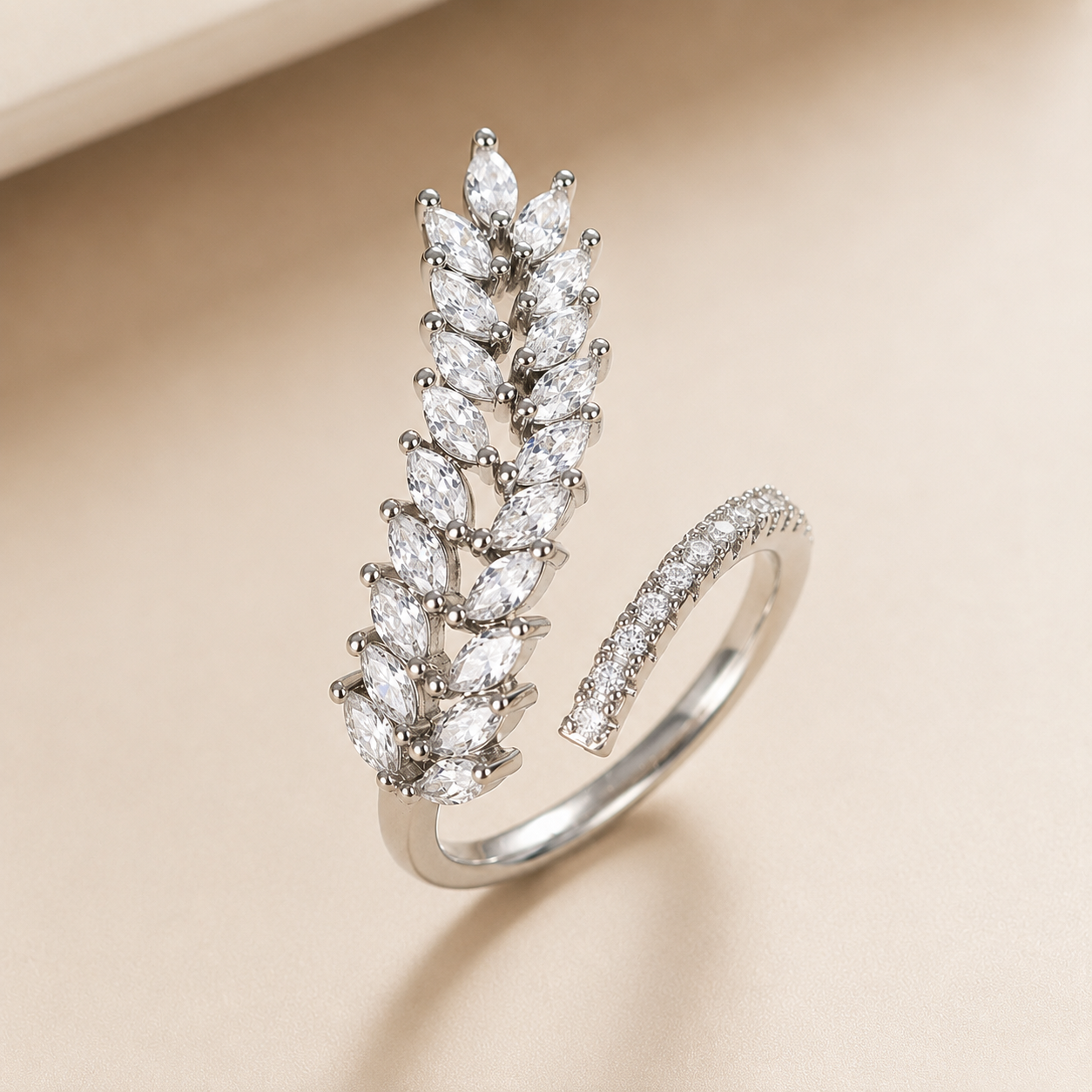 Silver Plated CZ Studded Adjustable Finger Ring