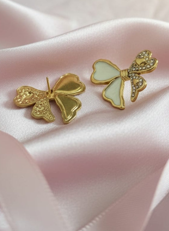 Delicate Enamelled Mini Bow Studs - White
