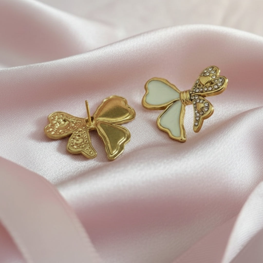 Delicate Enamelled Mini Bow Studs - White