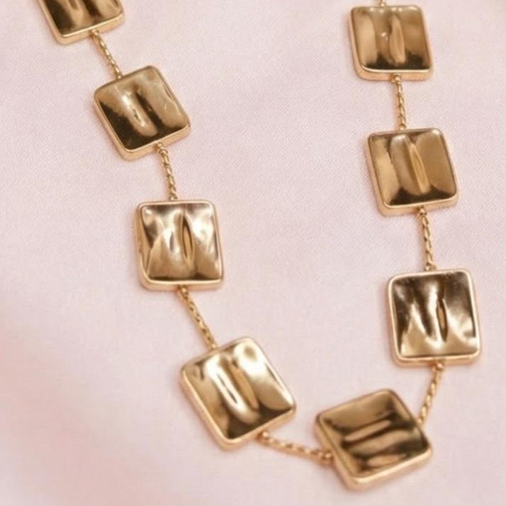 Gold-Tone Square Link Statement Necklace