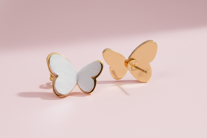 Stainless Steel Gold-toned  Dainty  Grey Butterfly Stud Earring