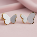 Stainless Steel Gold-toned  Dainty  Grey Butterfly Stud Earring