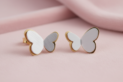 Stainless Steel Gold-toned  Dainty  Grey Butterfly Stud Earring