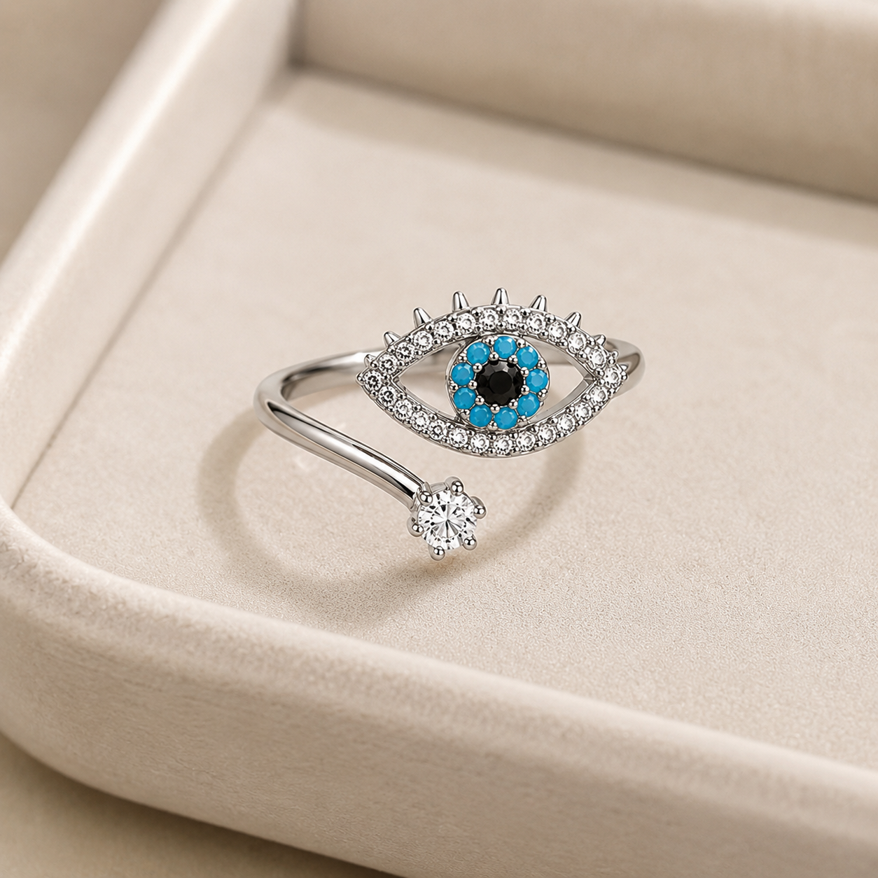 Silver Plated Evil Eye Adjustable Ring