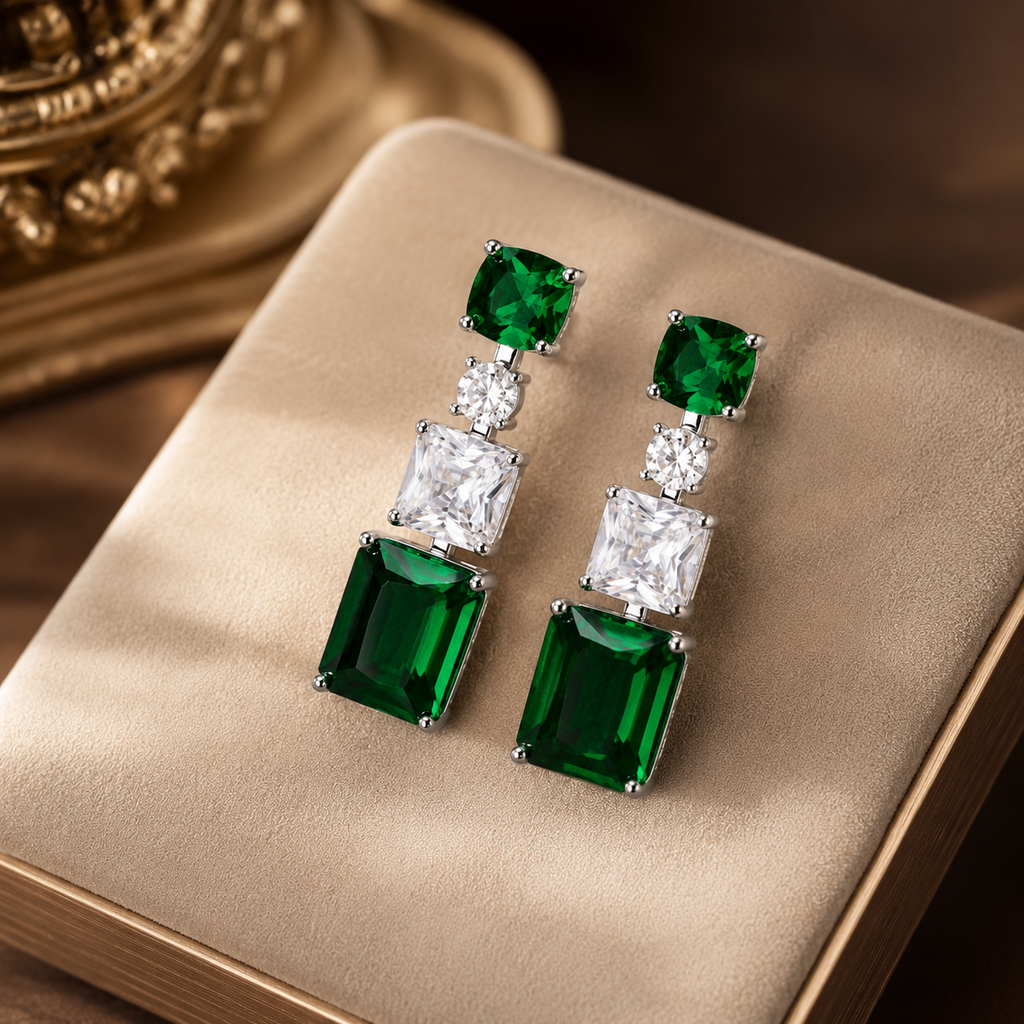 Envy Green Silver Plated Geometric AD Earrings