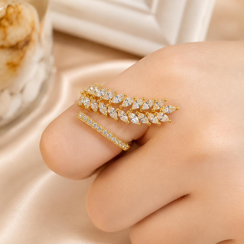 Gold Plated CZ Studded Adjustable Size Ring