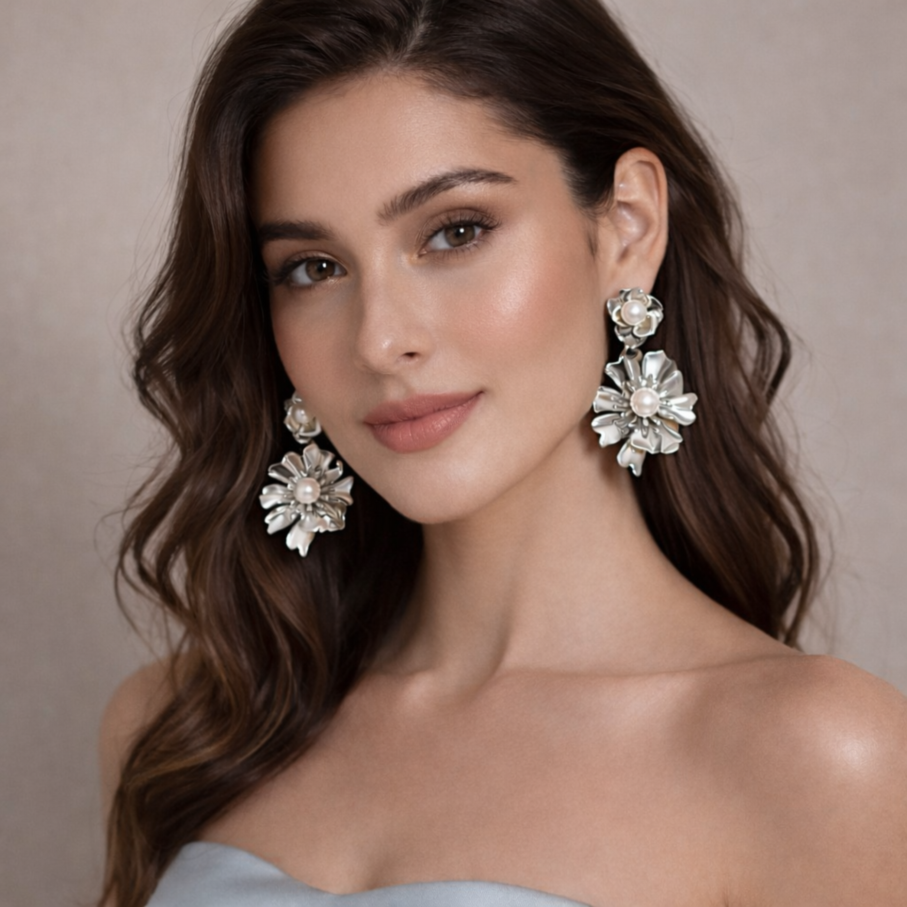 Silver Bloom Statement Earrings with Luminous Pearl Accents